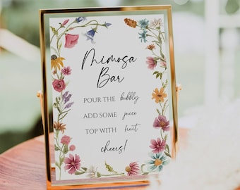 Wildflower Mimosa Bar Sign Editable Template, Printable Mimosa Bar Sign, Floral Mimosa Bar Sign, Mimosa Bar, Wedding, Baby Shower, CANVA