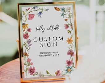 Editable Wildflower Custom Sign Template, Wildflower Table Sign, Baby Shower Sign, Boho Baby Shower, Wildflower Wedding Sign, Baby In Bloom