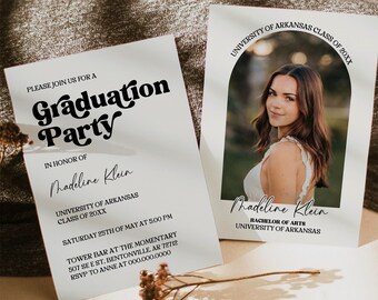Abschlussbogen Foto Einladung Vorlage | College Abschluss | Abschlussmitteilung | Graduierung Einladung | CANVA Sofort Download