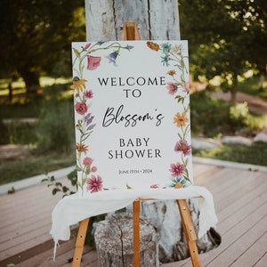Wildflower Baby Shower Welcome Sign Template, Editable Wildflower Baby Shower, Floral Baby Shower Sign, Boho Baby Shower, Baby In Bloom Sign