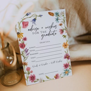 Wildblumen-Ratschläge + Glückwünsche-Kartenvorlage | Bearbeitbare Karte mit floralen Abschlusswünschen | Blumen-Boho-Grad-Party | Jahrgang 2024 | LEINWAND