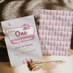 Editable One Happy Camper Invitation | Happy Camper Birthday Invitation | National Park Party | Girl First Birthday Invite | Canva Template