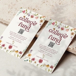 Graduation College Fund QR Card Wildflower, Editable Floral Graduation College Fund, Pink Graduation, Boho Wildflowers, Canva Template