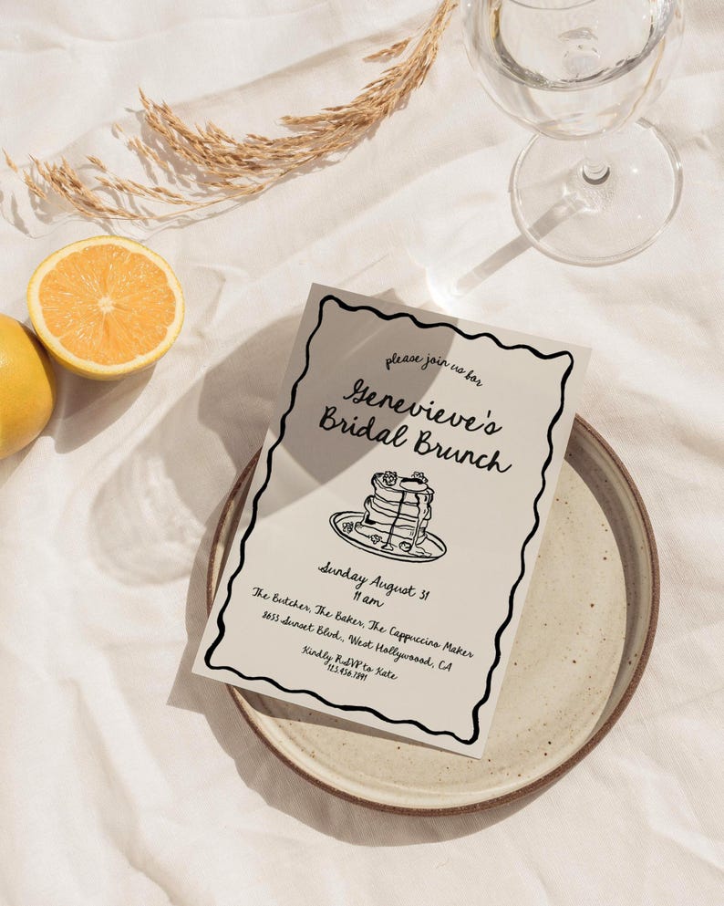 Inbjudan till brudbrunch | Redigerbar mall för brunchinbjudan till bröllopsdusch | Nyckfull handritad illustration bild 2