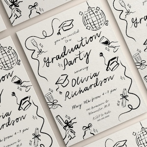 Hand Drawn Graduation Party Invitation Template | Graduation Announcement Invite | High School / College Grad | 100% Color Editable | Canva