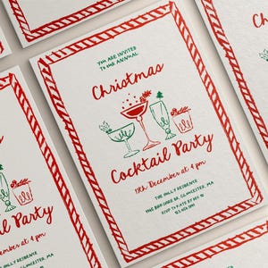 Christmas Cocktail Party Invitation Editable | Whimsical Holiday Invite | Hand Drawn | Office Party | Vintage Christmas | Canva Template