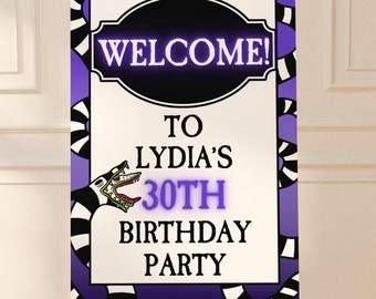 Editable Purple Beetlejuice Birthday Welcome Sign | Printable Welcome Sign | Spooky Birthday Sign | Sand Worm | Digital Download | 18x24