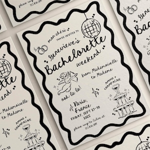 Bachelorette Weekend Itinerary Invitation Editable Template | Paris Bachelorette Invite | Whimsical Funky Hand Drawn Bach Party Invite