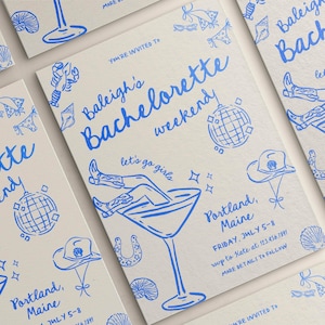 Coastal Cowgirl Bachelorette Invitation Itinerary Template, Coastal Beach Bachelorette Hen Party Weekend, Hand Drawn Funky Whimsical Invite