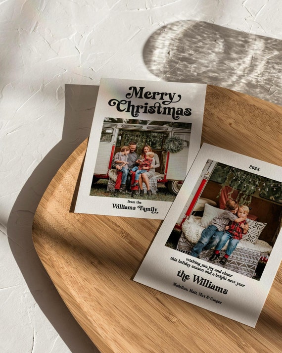 Minimalist Custom Photo Christmas Card Template | Family Photo Holiday Card | Modern Christmas Card | Retro Christmas Card | CANVA Editable