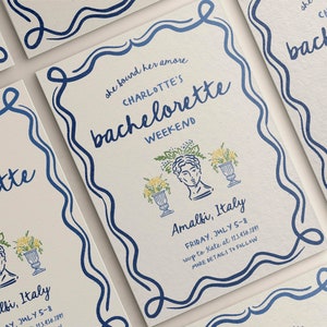 Italian Bachelorette Invitation Itinerary Template, Coastal Bachelorette Party Weekend, Italy Wedding, Hand Drawn Funky Whimsical Hen Invite