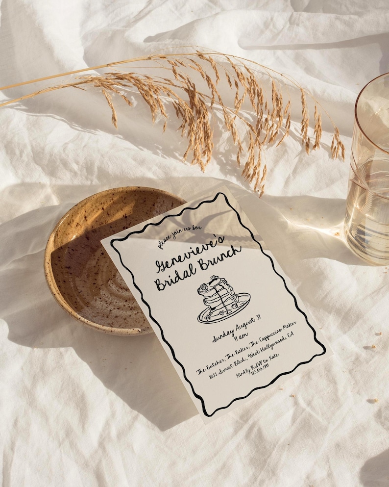 Inbjudan till brudbrunch | Redigerbar mall för brunchinbjudan till bröllopsdusch | Nyckfull handritad illustration bild 3