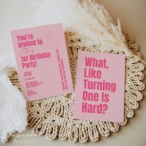 Legally ONE 1st Birthday Invitation Template | Elle Woods Pink Girls Birthday Invite | Editable Invite Printable | Digital Download | CANVA