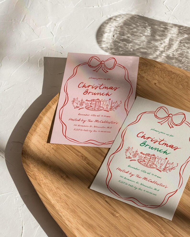 Whimsical Christmas Brunch Invitation Template | Holiday Brunch Invite | Friendsmas Invite | Family Christmas Party | Hand Drawn | Canva image 4