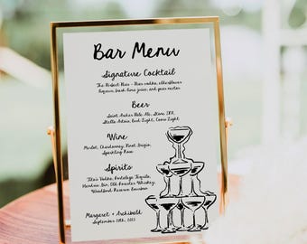Whimsical Wedding Bar Menu Sign Template | Hand Drawn Bar Menu | Wedding Drink Menu | Bridal Bar Menu Sign | Handwritten Bar Menu | Canva