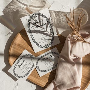 Conjunto de convites de casamento caprichosos desenhados à mão | Convite, detalhes, RSVP | Conjunto de convites de casamento em estilo francês | Cartão de noiva escrito à mão