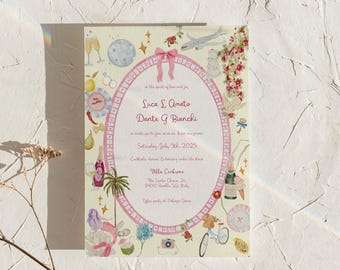 La Dolce Vow Whimsical Wedding Invitation | Letnie włoskie zaproszenie na ślub | Oryginalna akwarela | Szablon Canva