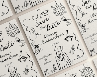 Hand Drawn Graduation Save The Date Template | Graduation Announcement Invite | Grad Save Date | 100% Color Editable | Canva