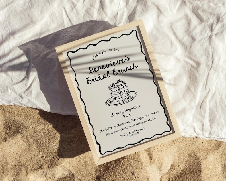 Inbjudan till brudbrunch | Redigerbar mall för brunchinbjudan till bröllopsdusch | Nyckfull handritad illustration bild 4