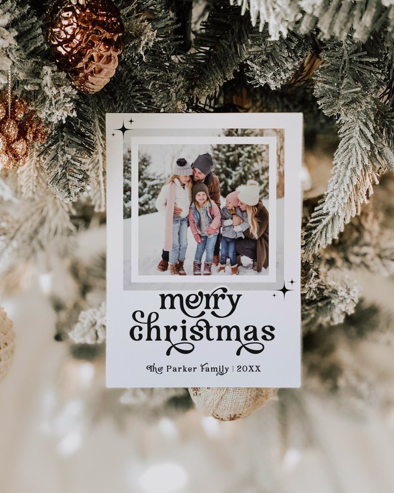 Retro Holiday Card Template Photo Holiday Card Photo Christmas Card Boho Holiday Card Editable Card Printable Digital Download image 2