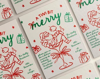 A Tini Bit Merry Christmas Party Invitation Template | Holiday Cocktail Party Invite | Friendsmas Party | Office Christmas Party Hand Drawn