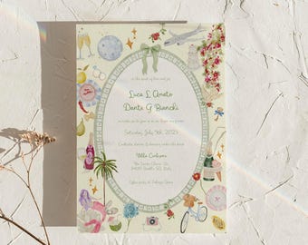 La Dolce Vow Whimsical Wedding Invitation | Letnie włoskie zaproszenie na ślub | Oryginalna akwarela | Szablon Canva