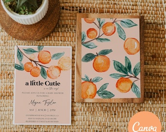 Little Cutie Oranges Baby Shower Invitation | Baby Shower Invite Template Printable | Orange Clementine Citrus Baby | Digital Download CANVA