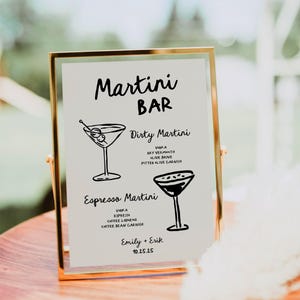 Whimsical Martini Bar Sign Template Editable | Espresso Martini | Dirty Martini | Hand Drawn | Wedding Signature Drinks Menu | Download