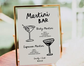 Whimsical Martini Bar Sign Template Editable | Espresso Martini | Dirty Martini | Hand Drawn | Wedding Signature Drinks Menu | Download