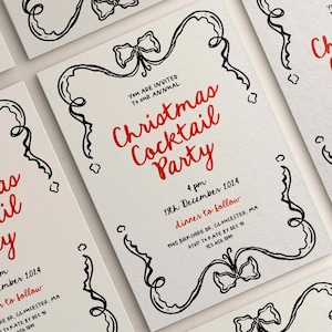 Christmas Cocktail Party Invitation Editable Template | Whimsical Holiday Invite | Hand Drawn | Retro Vintage Illustrations | Canva Template