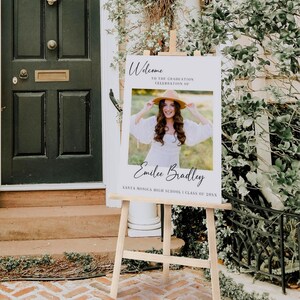 Minimalist Graduation Welcome Sign Template | Custom Graduation Party Decorations | Personalized Grad Photo Sign | Editable Canva Template