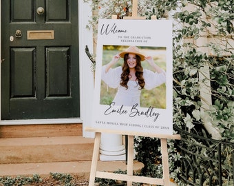 Minimalist Graduation Welcome Sign Template | Custom Graduation Party Decorations | Personalized Grad Photo Sign | Editable Canva Template