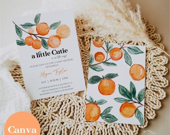 Little Cutie Oranges Baby Shower Invitation | Baby Shower Invite Template Printable | Orange Clementine Citrus Baby | Digital Download CANVA