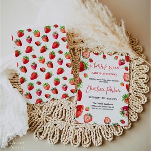 Strawberry Baby Shower Invitation Template | Berry Sweet Baby on the Way Invite | Berry Sweet Invitation | Printable Invite | Shower Evite