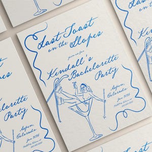 d'itinéraire pour un week-end dernier toast sur les pistes | Femme en cocktail | Carte d'invitation fête après ski, montagne Bach