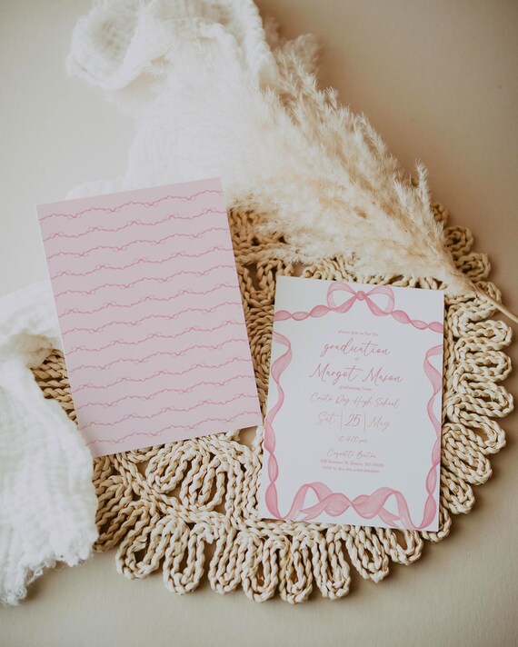 Coquette Pink Bow Graduation Invitation | Graduation Announcement Template | 2024 Grad Invite | Graduation Party Invite | Instant Download