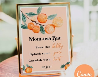 Mimosa Bar Baby Shower Sign Template |  Little Cutie Baby Shower Mimosa Sign | Orange Mimosa Sign Printable | Digital Download | CANVA