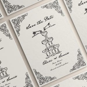 Champagne Save The Date Einladung | Französischer Barockrahmen | Hochzeitseinladung | Handgezeichnet | Skurrile Hochzeit einladen | Canva Vorlage