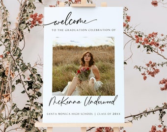 Minimalist Graduation Welcome Sign Template | Custom Graduation Party Decorations | Personalized Grad Photo Sign | Editable Canva Template