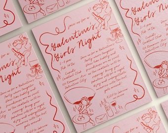Galentine's Invitation Valentine's Day Party | Galentine's Girls Night Invite | Editable Doodle Template Hand Drawn | Cupid Coquette | Canva