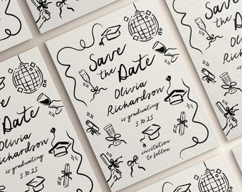 Hand Drawn Graduation Save The Date Template | Graduation Announcement Invite | Grad Save Date | 100% Color Editable | Canva