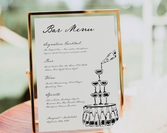 Whimsical Wedding Bar Menu Sign Template | Hand Drawn Bar Menu | Wedding Drink Menu | Bridal Bar Menu Sign | Handwritten Bar Menu | Canva