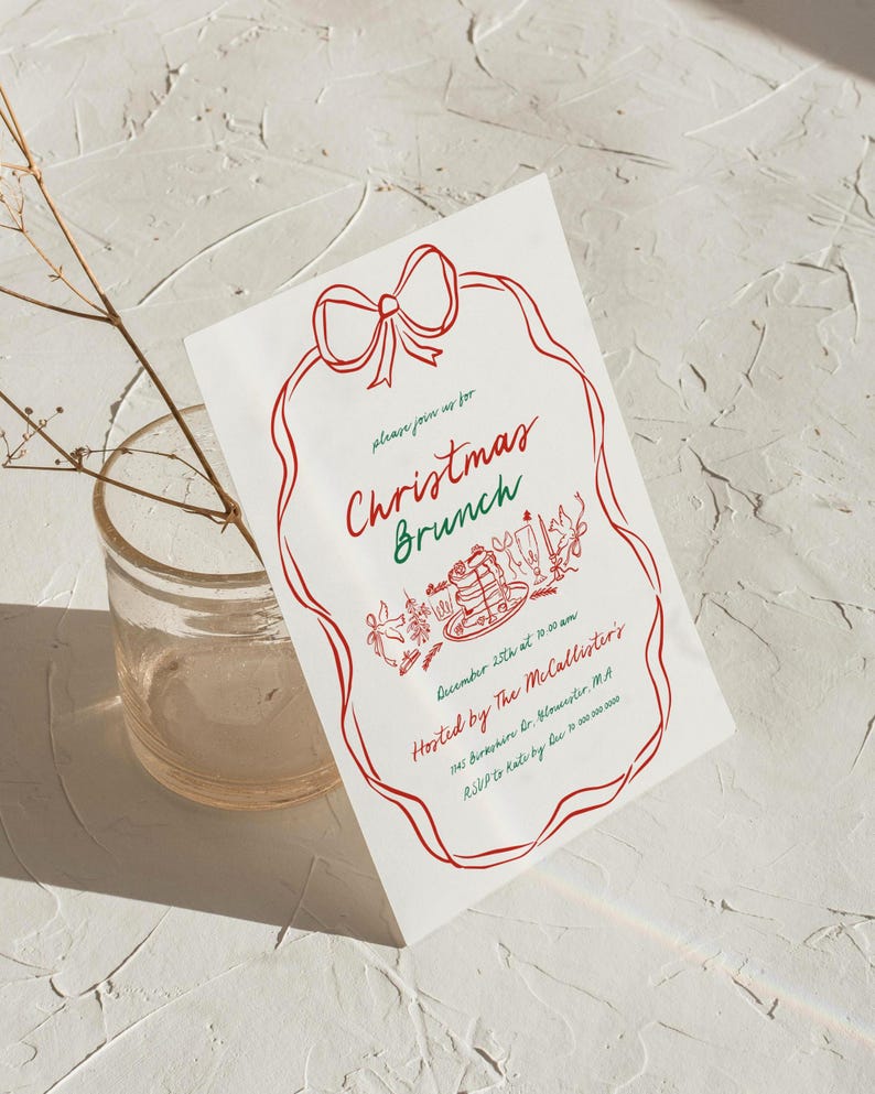 Whimsical Christmas Brunch Invitation Template | Holiday Brunch Invite | Friendsmas Invite | Family Christmas Party | Hand Drawn | Canva image 6