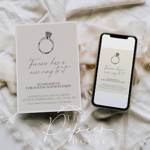Minimal Engagement Party Invitation | Editable Engagement Invitation Template | We&#39;re Engaged Invite Printable | Digital Download | CANVA