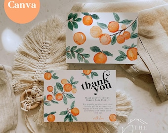 Little Cutie Baby Shower Thank You Card | Thank You Card Template | Orange Citrus Baby | Minimal Thank You Card | Digital Download | CANVA