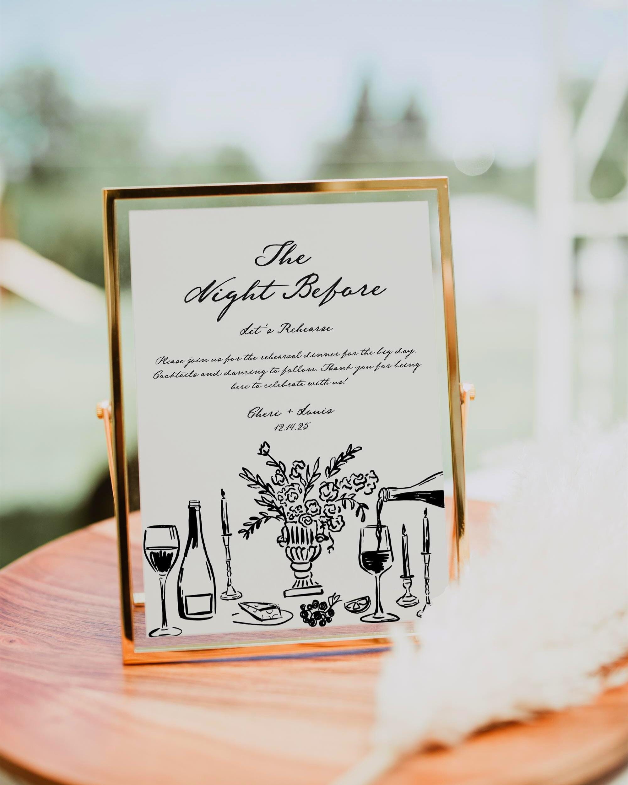 The Night Before Wedding Sign Template | Rehearsal Dinner Sign | Hand Drawn Table Sign | Bridal Bar Menu Sign | Editable Sign | Canva
