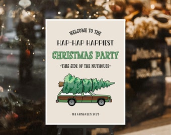 Weihnachtsferien Party Willkommen Schild Vorlage | Bearbeitbares Griswold-Weihnachtsparty-Zeichen | Lampoon Weihnachtsfeier | Digitaler Download | CANVA