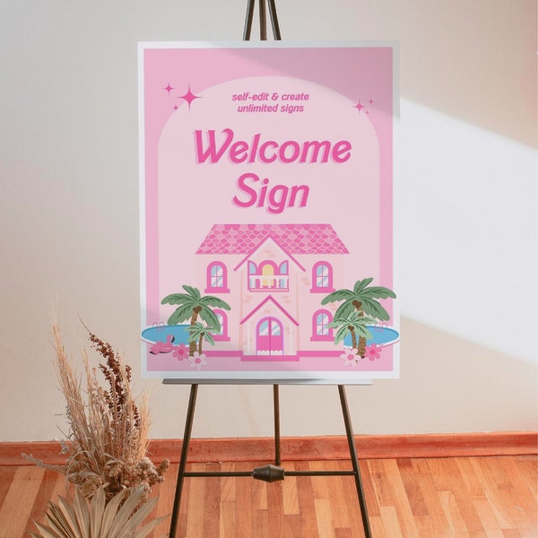 Malibu Doll Dreamhouse Editable Welcome Sign | Barb Doll Custom Sign Template | Barb Doll Party | Printable Sign | Digital Download | CANVA