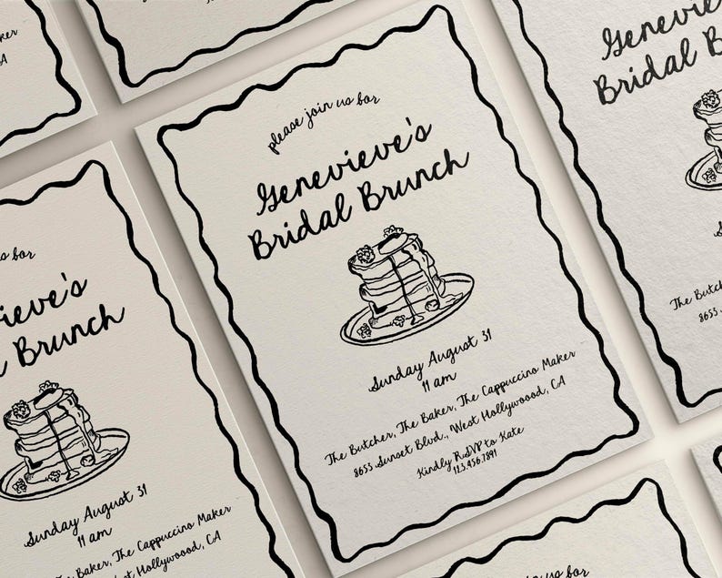 Inbjudan till brudbrunch | Redigerbar mall för brunchinbjudan till bröllopsdusch | Nyckfull handritad illustration bild 1