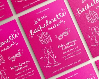 Hot Pink Bachelorette Weekend Itinerary Invitation Editable Template | Bachelorette Invite | Whimsical Hand Drawn Funky Bach Party Invite